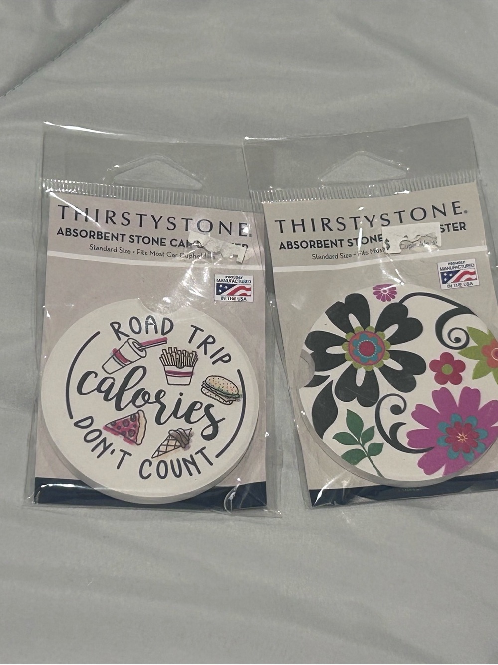 2 THIRSTYSTONES Drink Coasters For The Car Brand New
